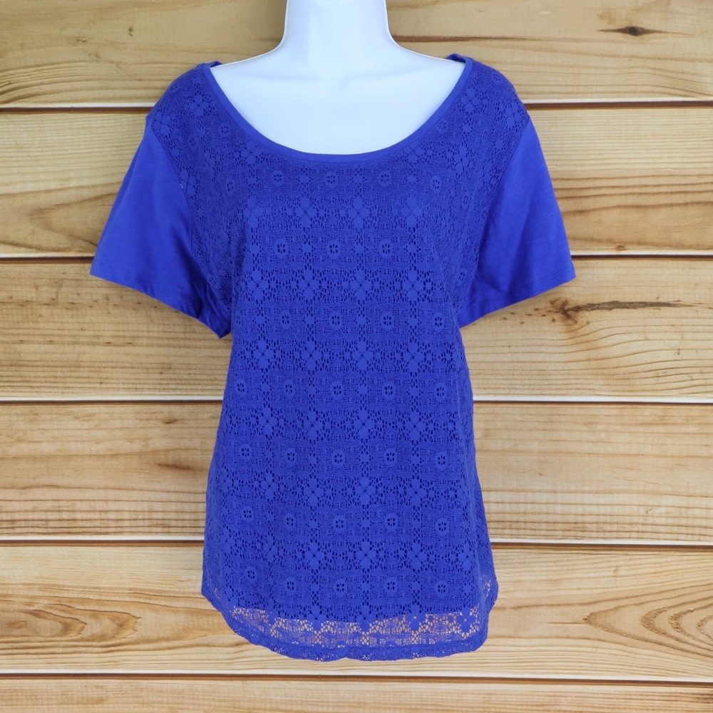 Studio Works Short Sleeve Shirt Womens Sz XL Blue Floral Cotton Lined Front NWT
